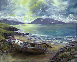 Boat on a beach, South Harris<br />My latest painting